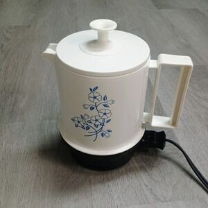 VINTAGE REGAL 5 CUP POLY HOT POT WHITE W/BLUE FLOWERS MODEL 7427 Tested/Works